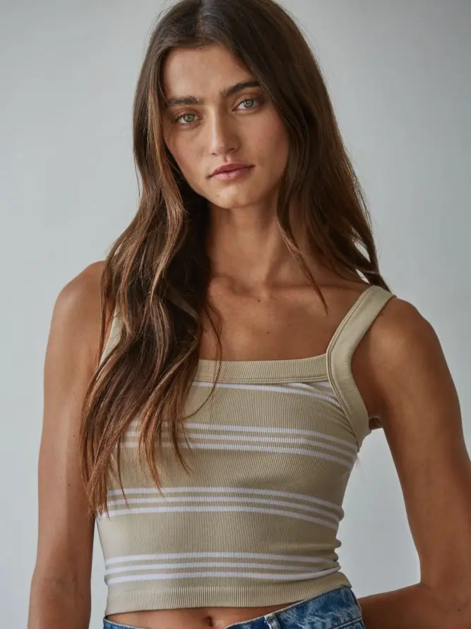 Seamless Stripe Tank / Ash Taupe