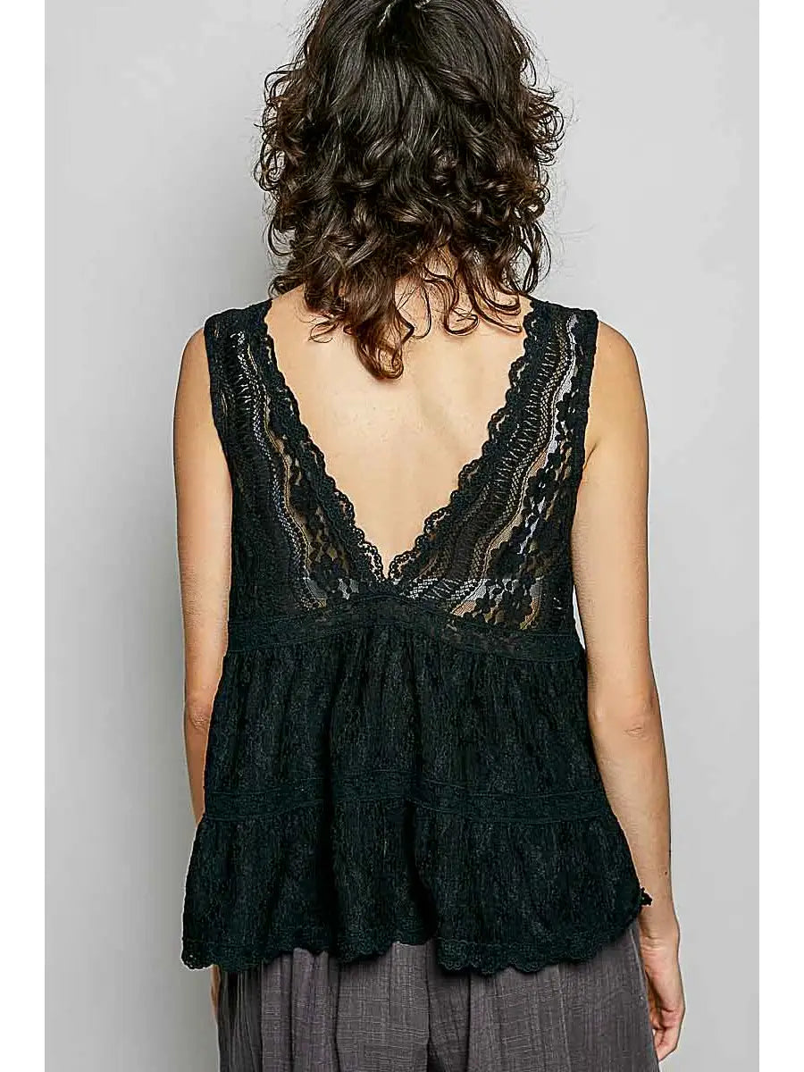 Stella Lace Tank / Black
