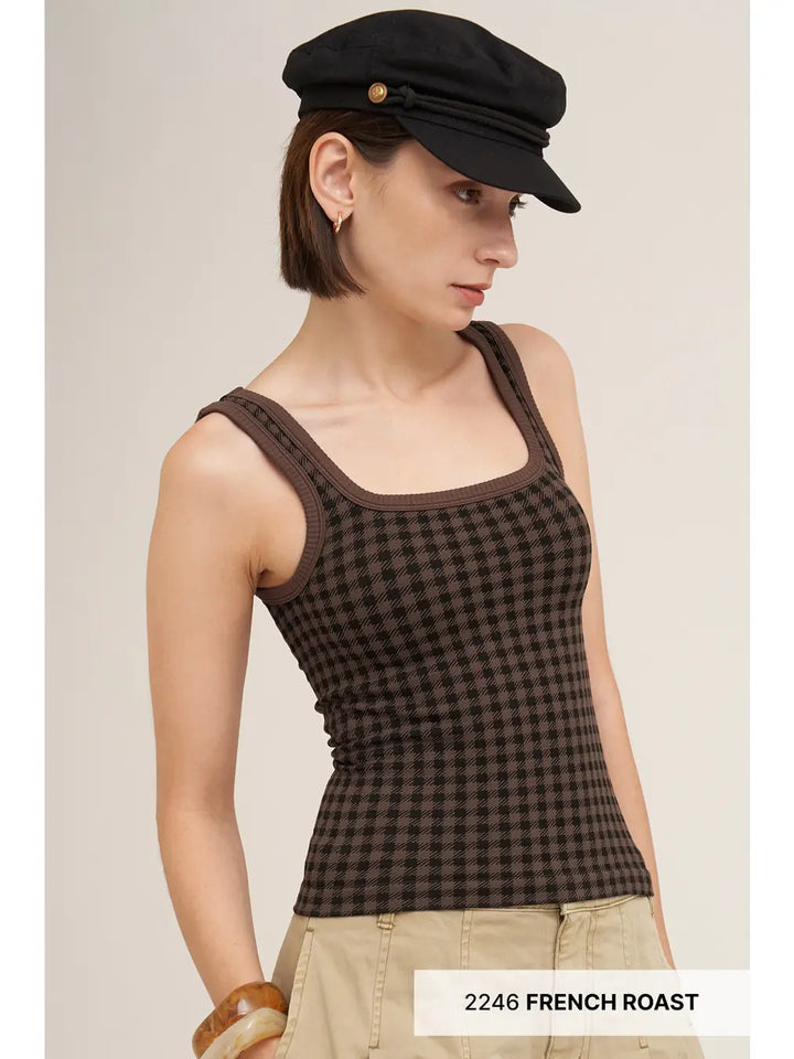 Checked Square Neck Top