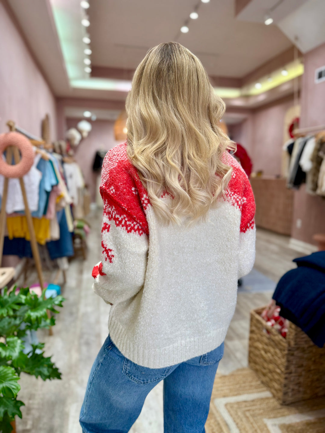 Free People Mythical Knit Sweater / Vanilla Scarlet Combo