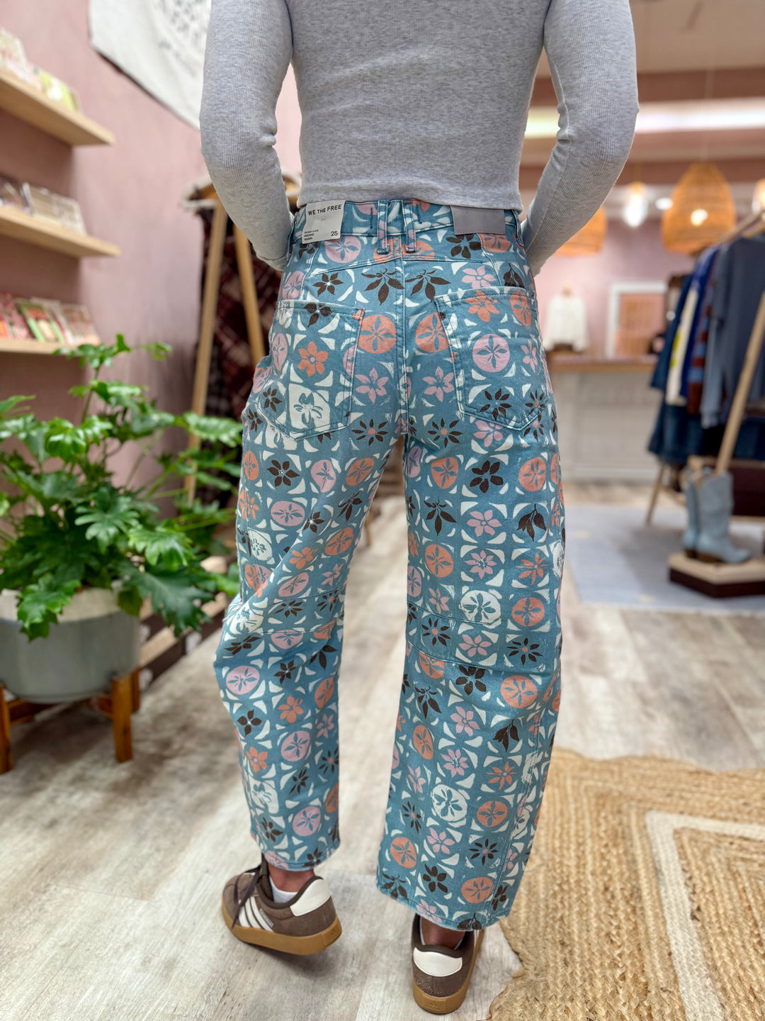 We The Free Good Luck Printed Barrel Jeans / Jade Combo