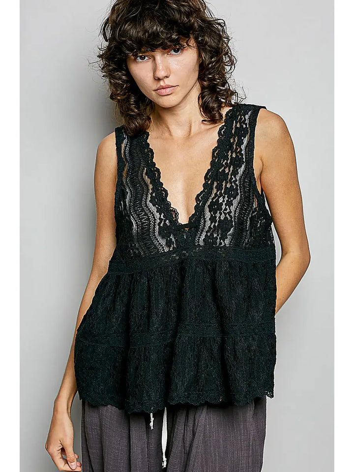 Stella Lace Tank / Black