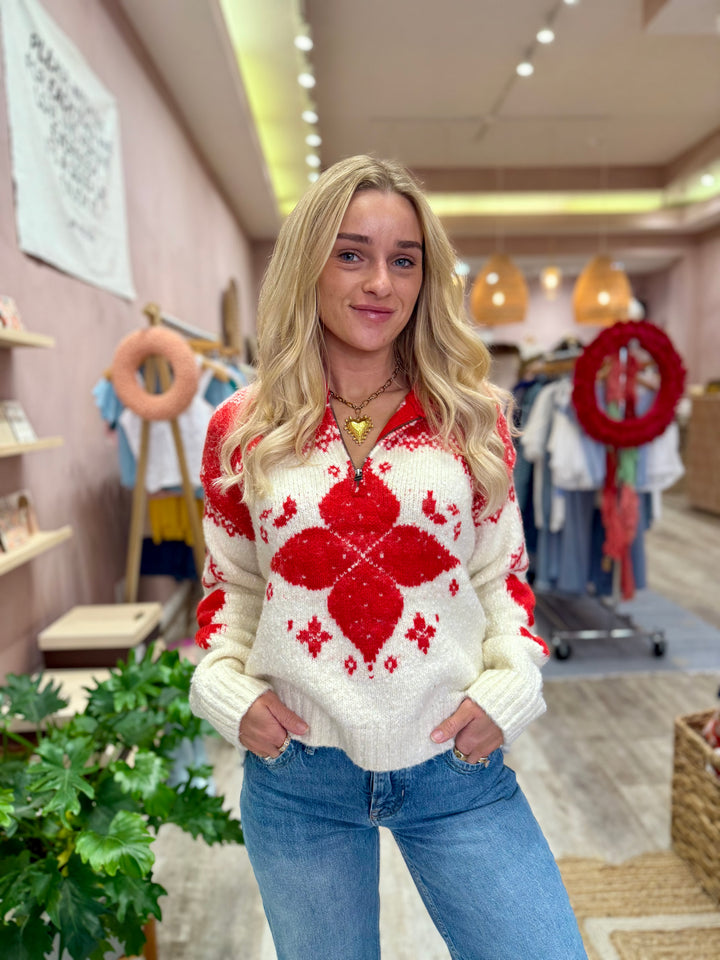 Free People Mythical Knit Sweater / Vanilla Scarlet Combo