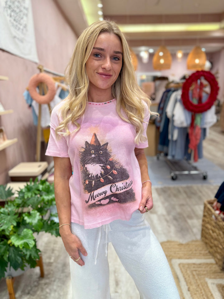 We The Free Merry Meowy Tee / Pink Combo