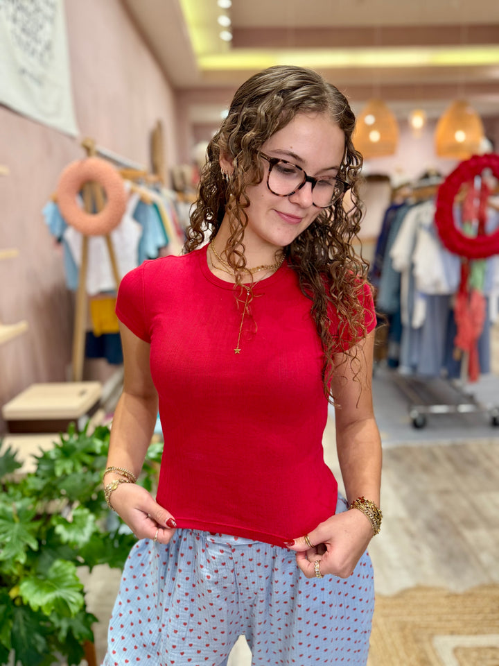 Free People Wait a Minute Baby Tee / Lipstick Red