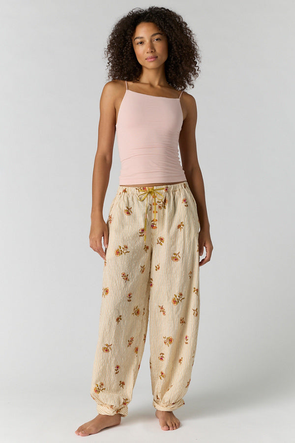 Free People On Repeat Drawstring PJ Pants / Ivory Floral