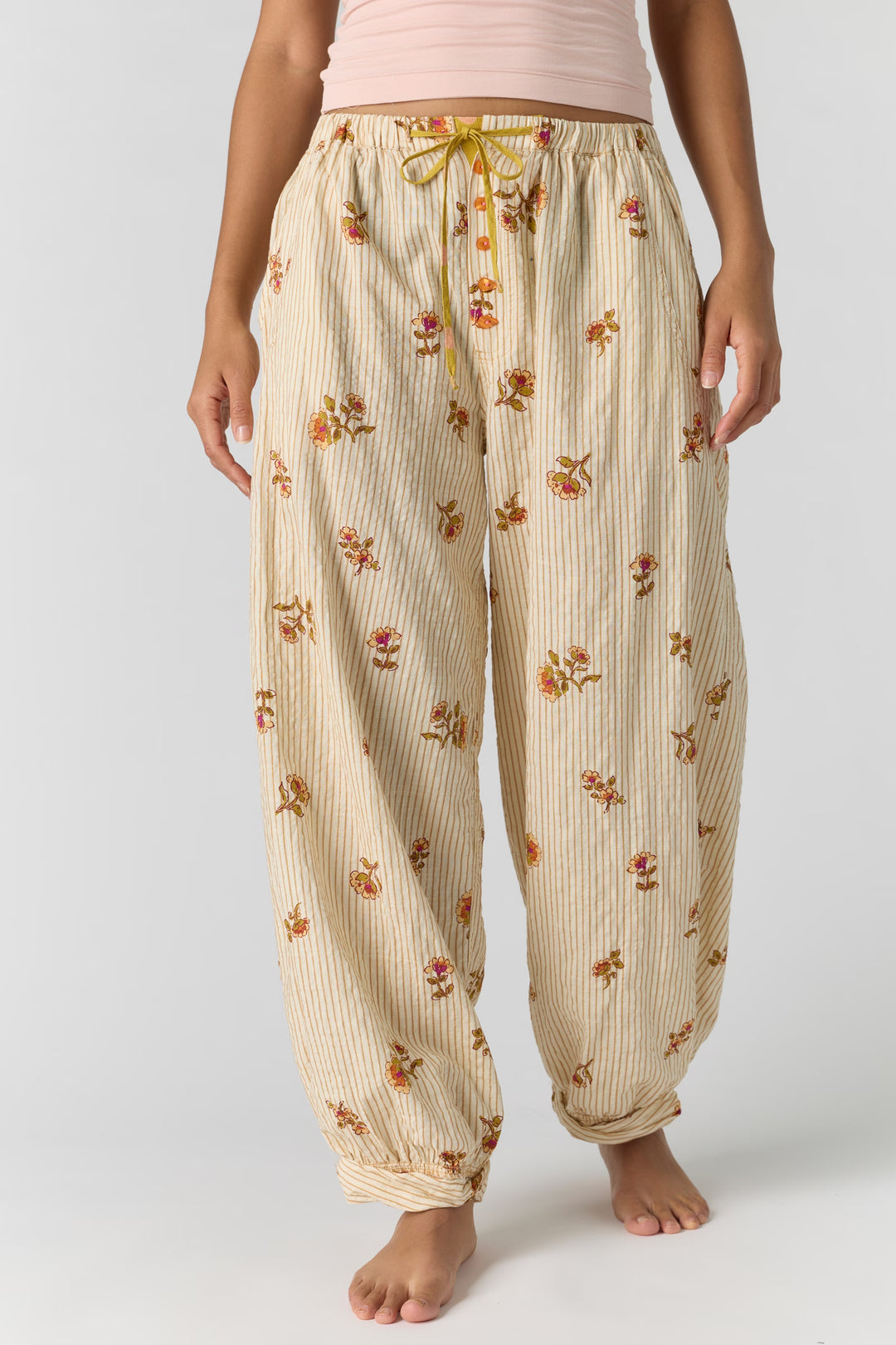 Free People On Repeat Drawstring PJ Pants / Ivory Floral