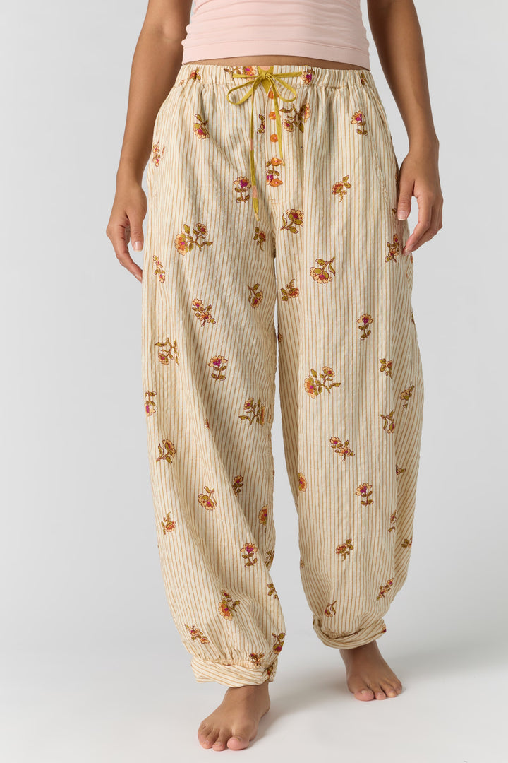 Free People On Repeat Drawstring PJ Pants / Ivory Floral