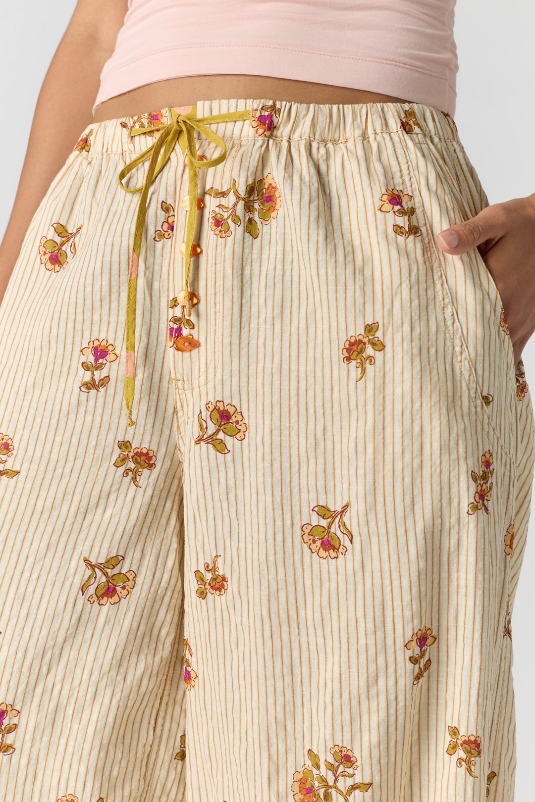 Free People On Repeat Drawstring PJ Pants / Ivory Floral