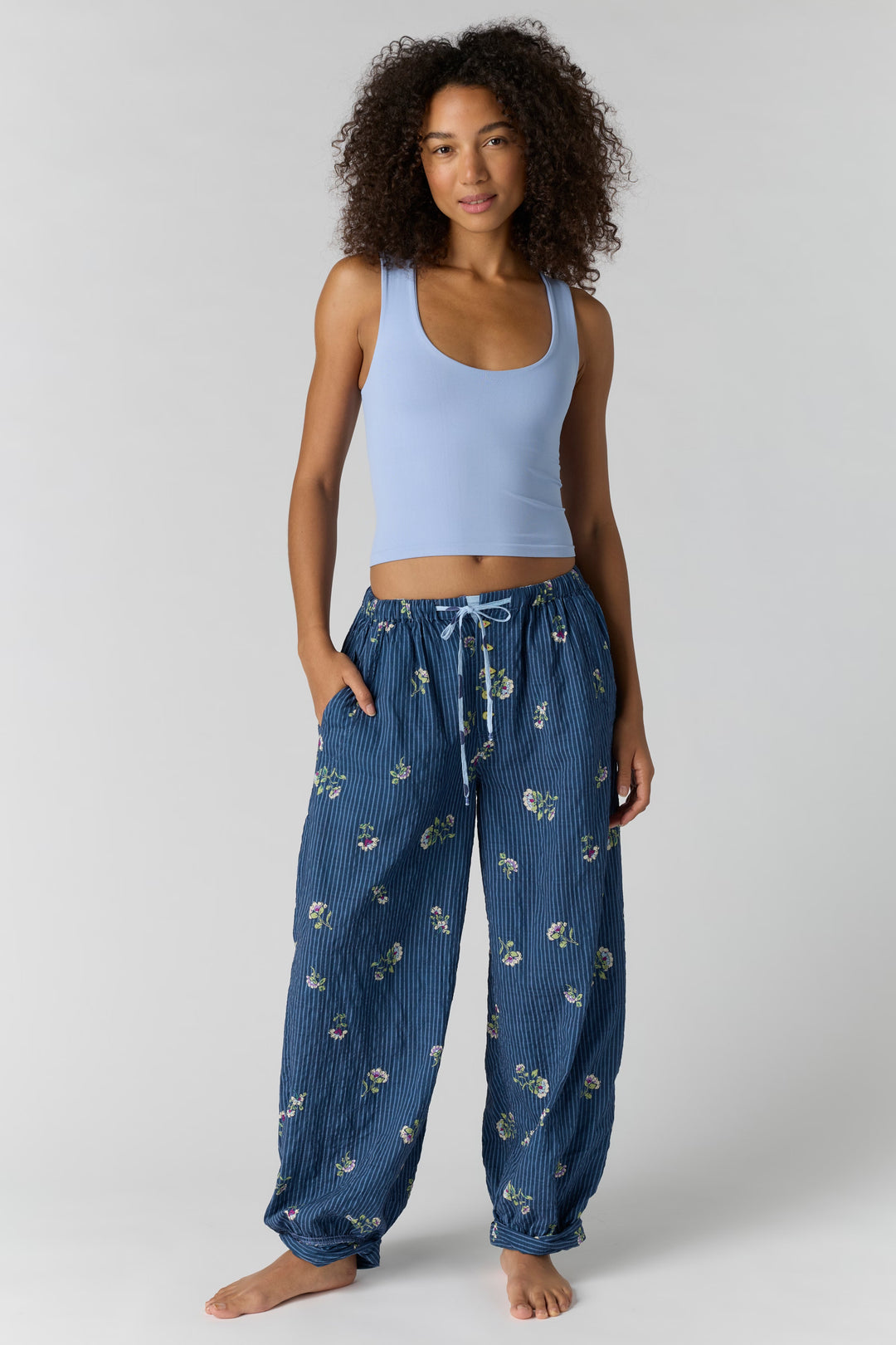 Free People On Repeat Drawstring PJ Pants / Blue Floral