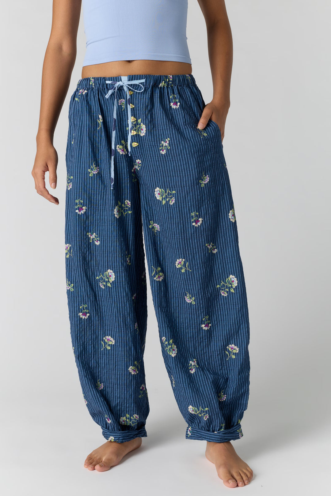Free People On Repeat Drawstring PJ Pants / Blue Floral