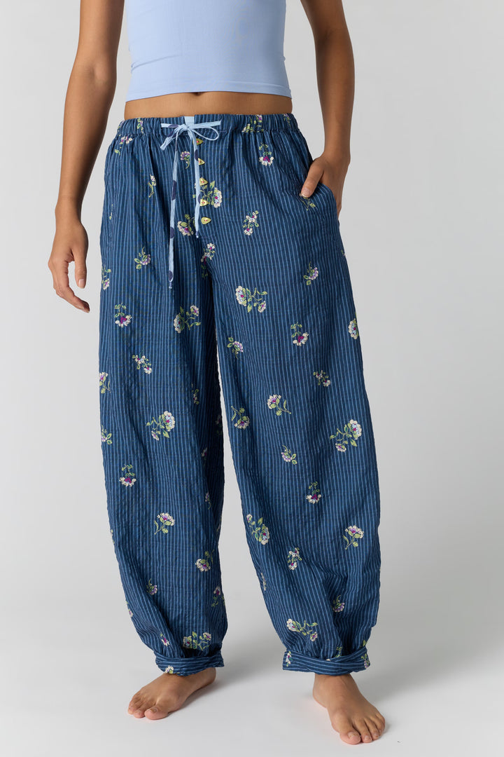 Free People On Repeat Drawstring PJ Pants / Blue Floral
