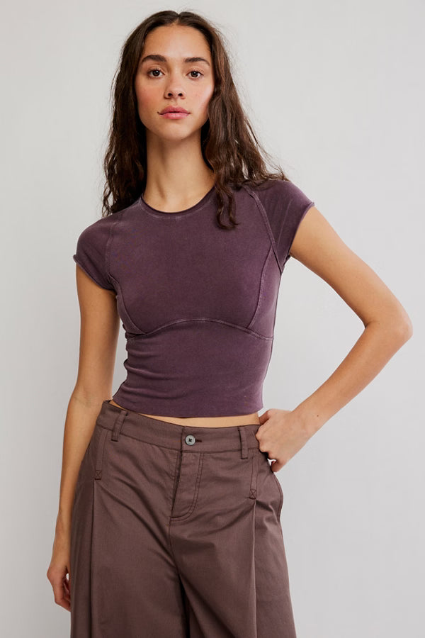 We The Free Protagonist Cropped Cap Sleeve Tee / Vintage Grape