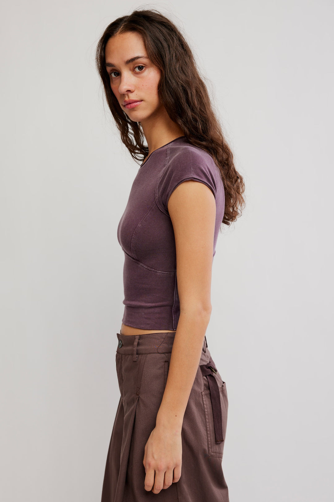 We The Free Protagonist Cropped Cap Sleeve Tee / Vintage Grape