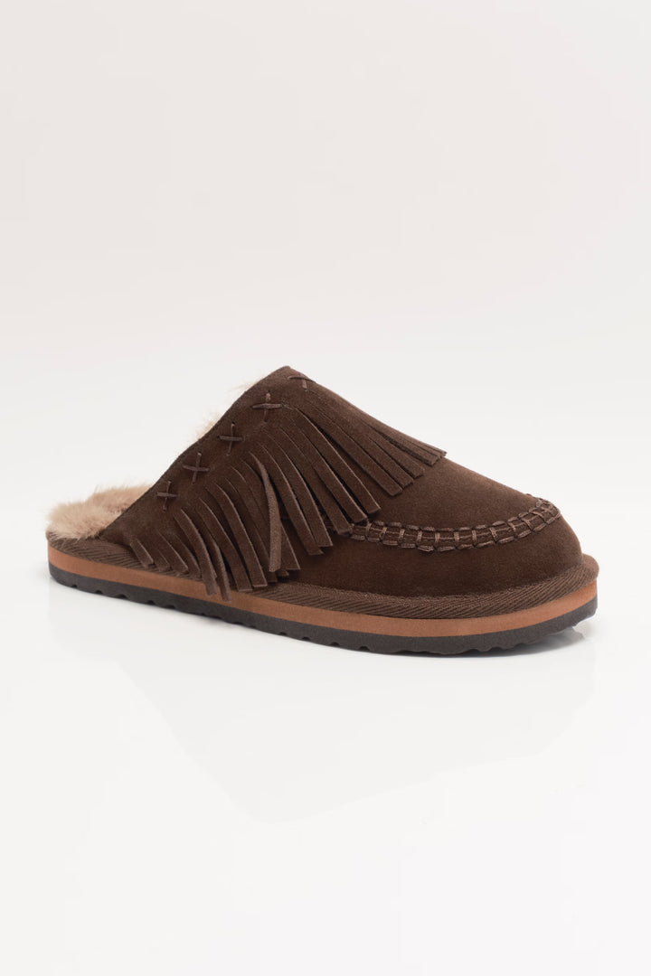 Free People Fallon Fringe Mules / Chocolate Suede