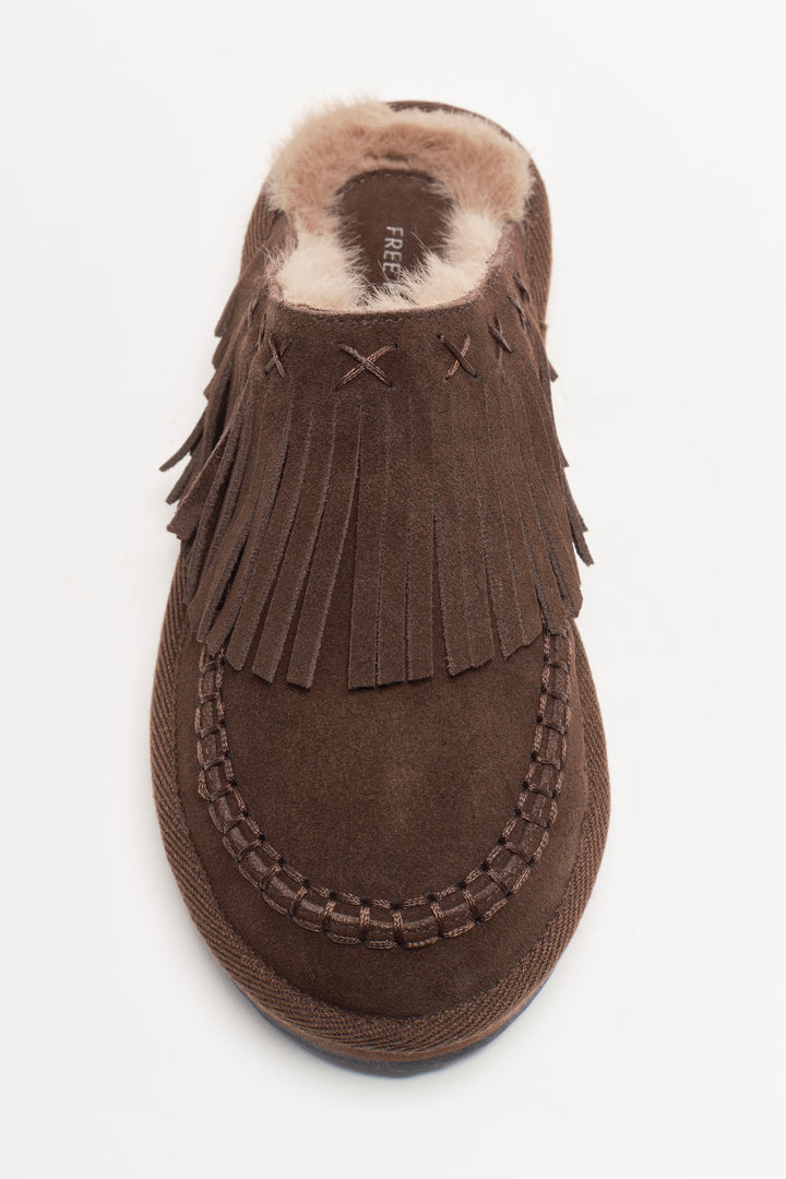 Free People Fallon Fringe Mules / Chocolate Suede