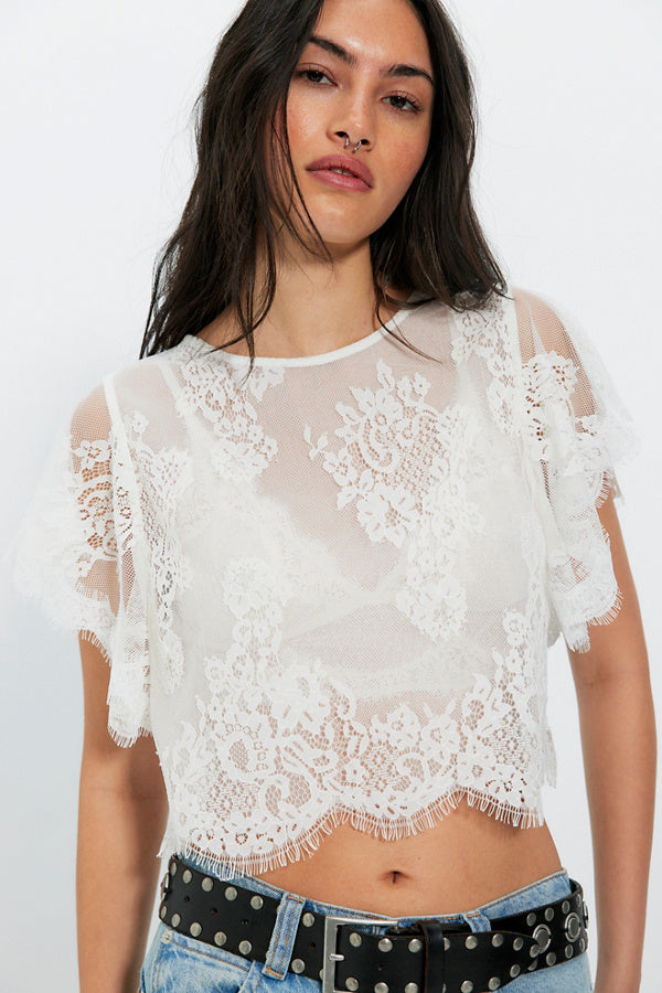 Free People Lunar Ash Lace Top / Clean Ivory