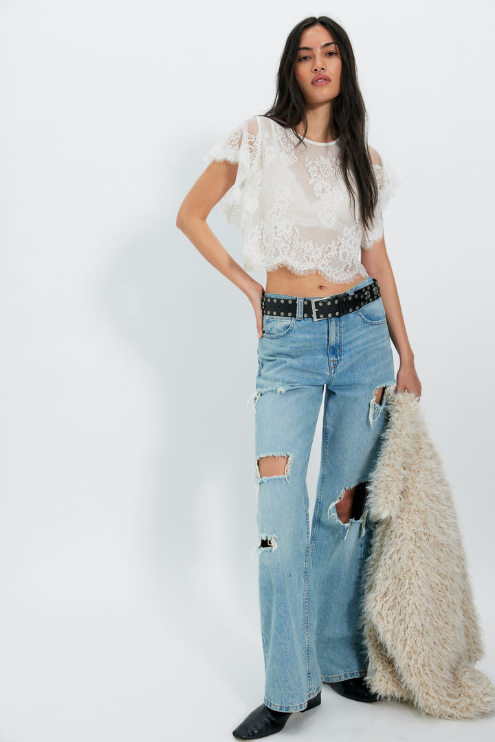 Free People Lunar Ash Lace Top / Clean Ivory
