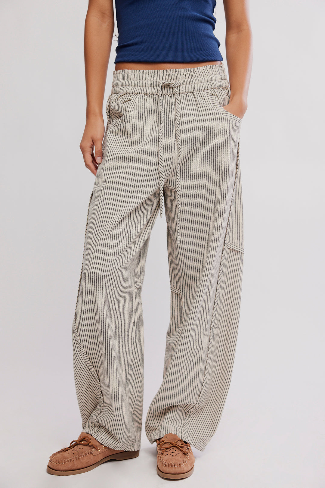 Free People Something Good Pull-On Barrel Pants / Ivory Combo