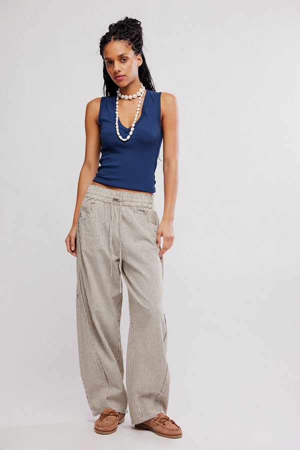 Free People Something Good Pull-On Barrel Pants / Ivory Combo