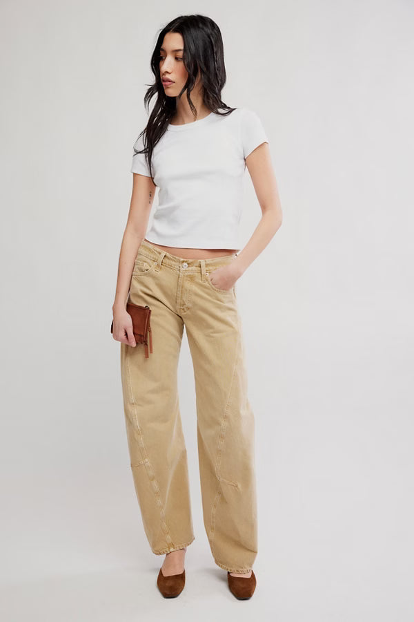 We The Free Fable Low-Rise Twisted Bowed Jeans / Oat Latte