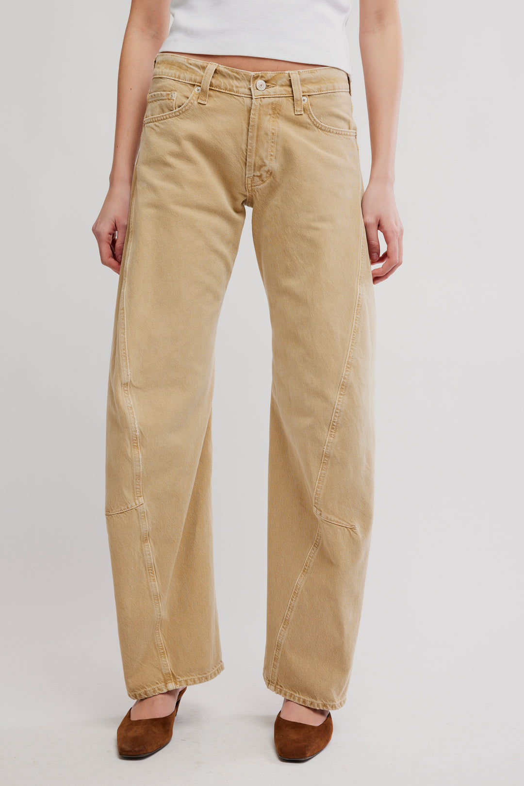 We The Free Fable Low-Rise Twisted Bowed Jeans / Oat Latte