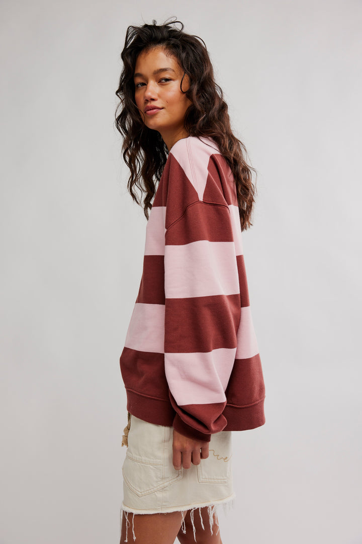 We The Free Classic Striped Oversized Crewneck / Strawberry Wine