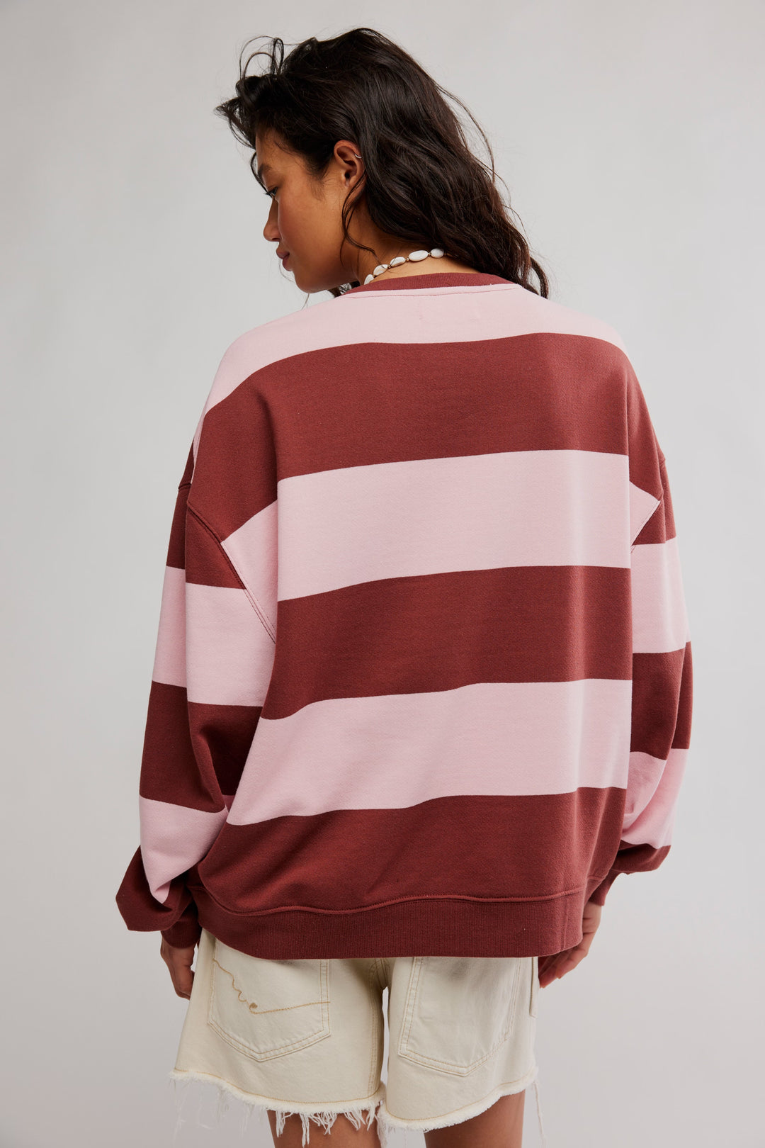 We The Free Classic Striped Oversized Crewneck / Strawberry Wine