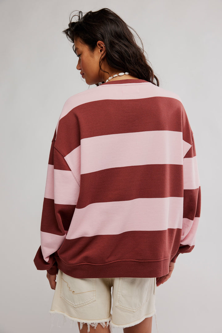 We The Free Classic Striped Oversized Crewneck / Strawberry Wine