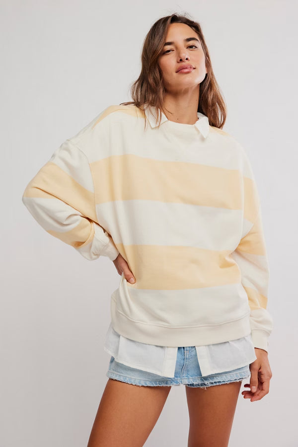 We The Free Classic Striped Oversized Crewneck / Apricot