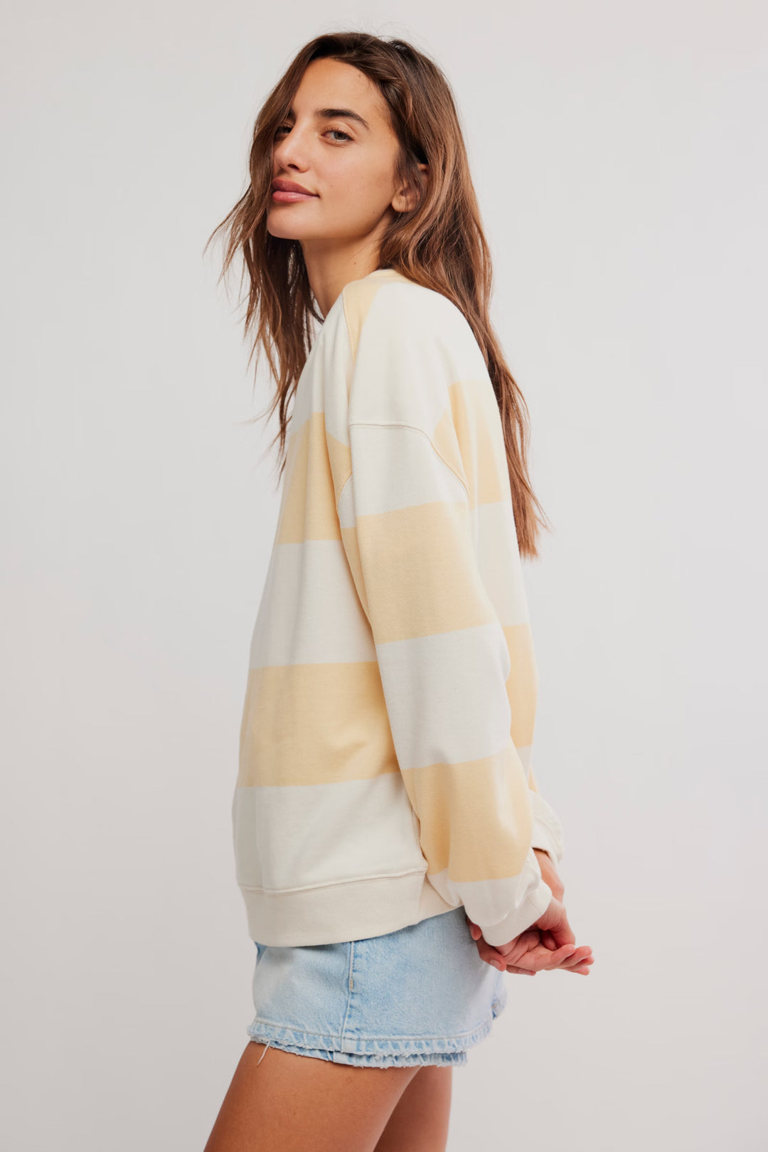 We The Free Classic Striped Oversized Crewneck / Apricot