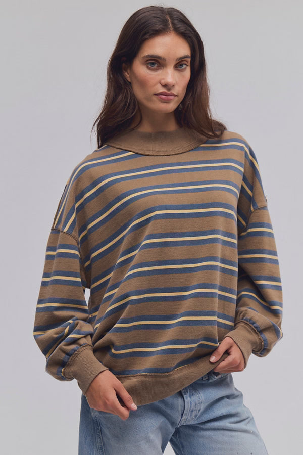 Free People Palm Springs Striped Pullover / Army Combo