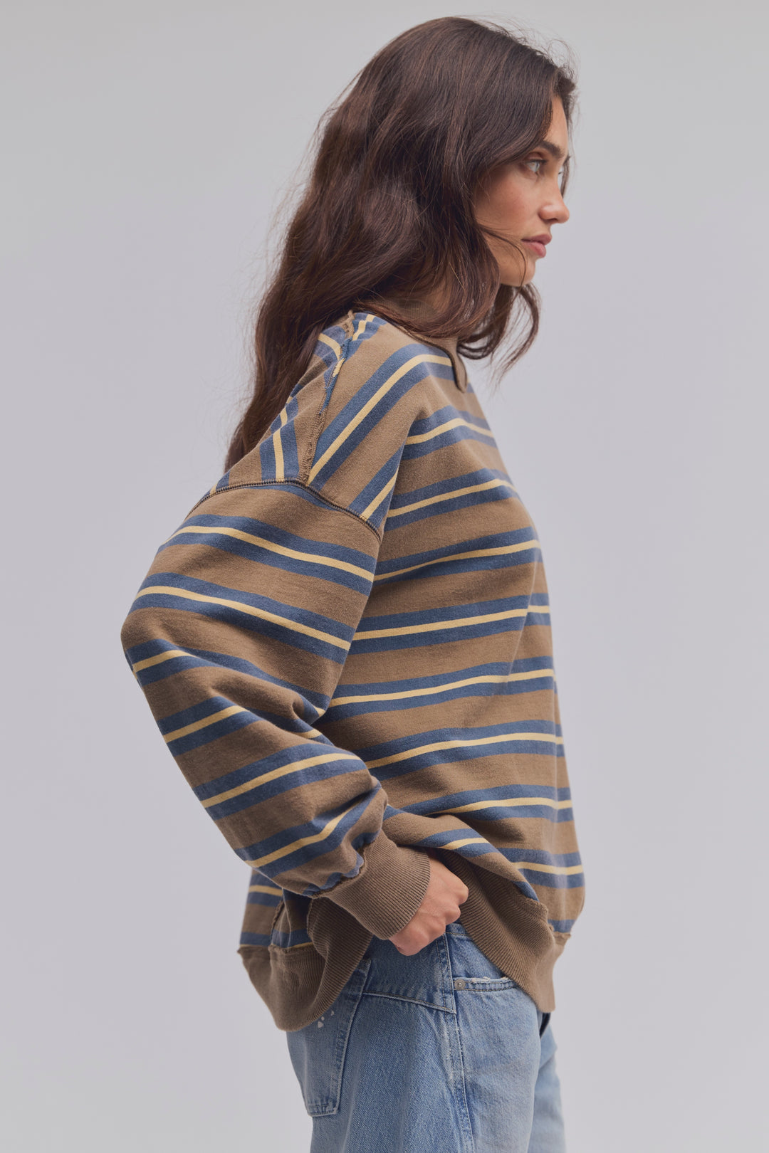 Free People Palm Springs Striped Pullover / Army Combo
