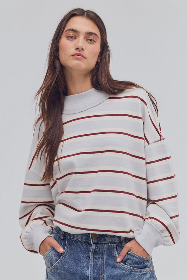Free People Palm Springs Striped Pullover / Washed Blue Combo