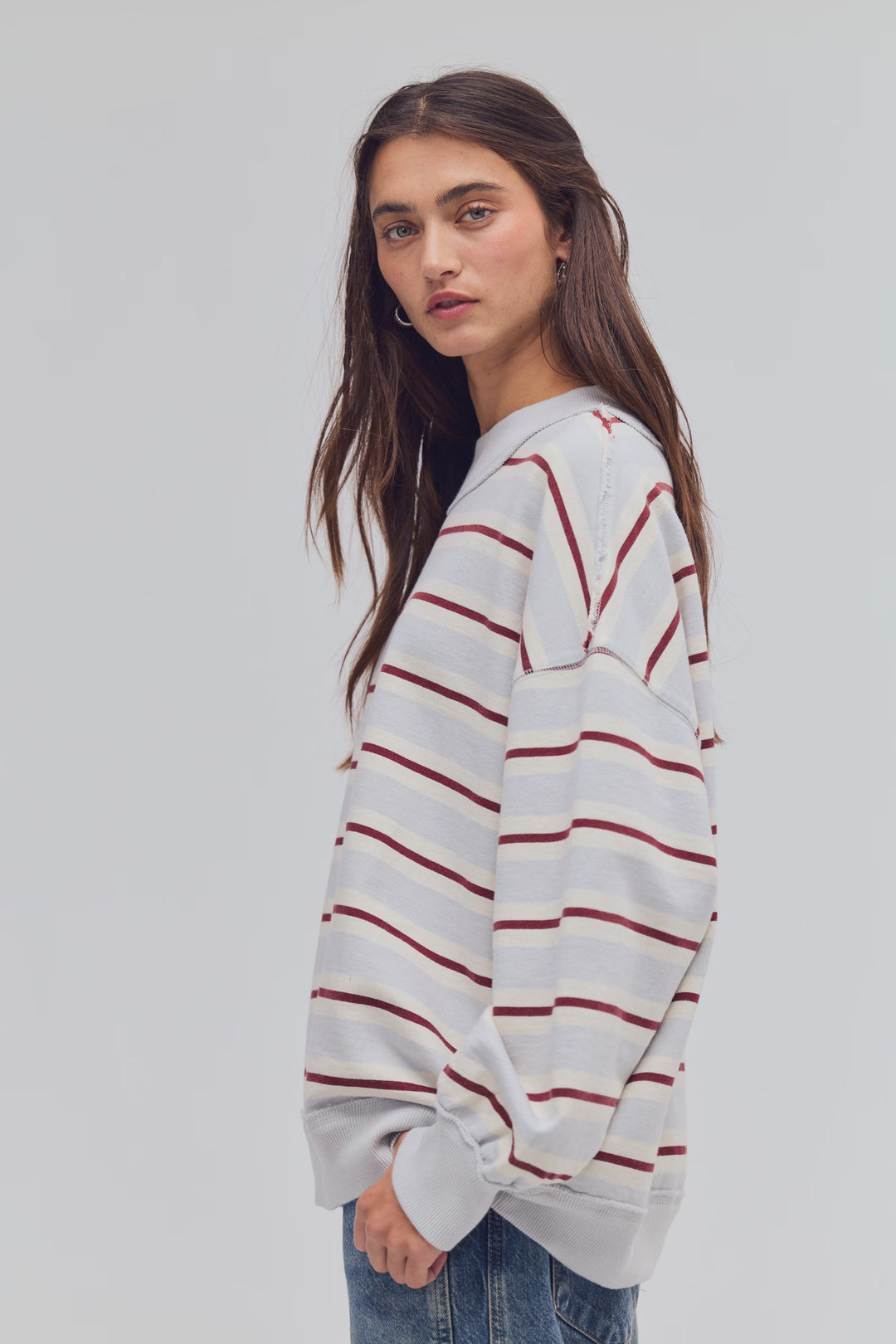 Free People Palm Springs Striped Pullover / Washed Blue Combo