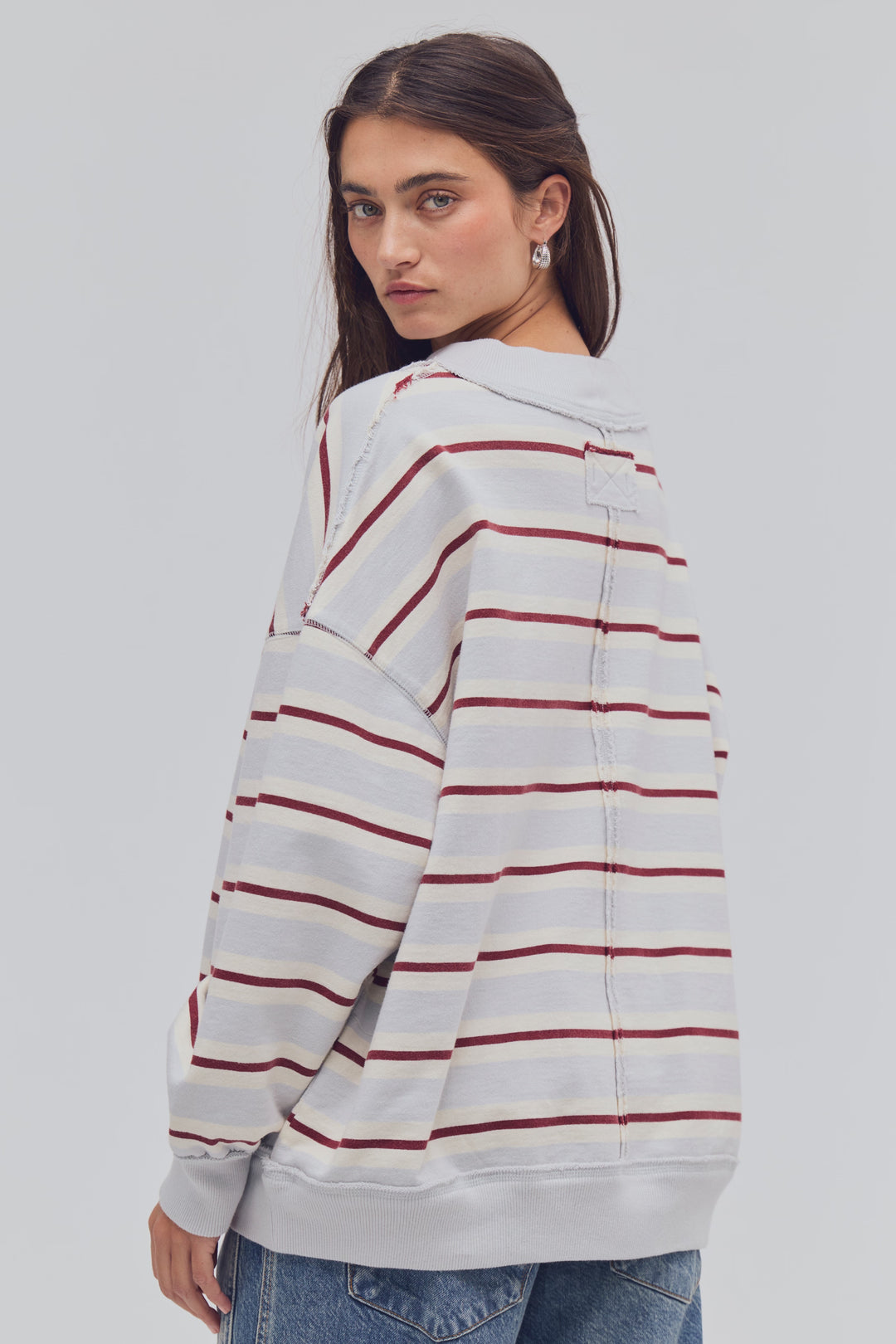 Free People Palm Springs Striped Pullover / Washed Blue Combo
