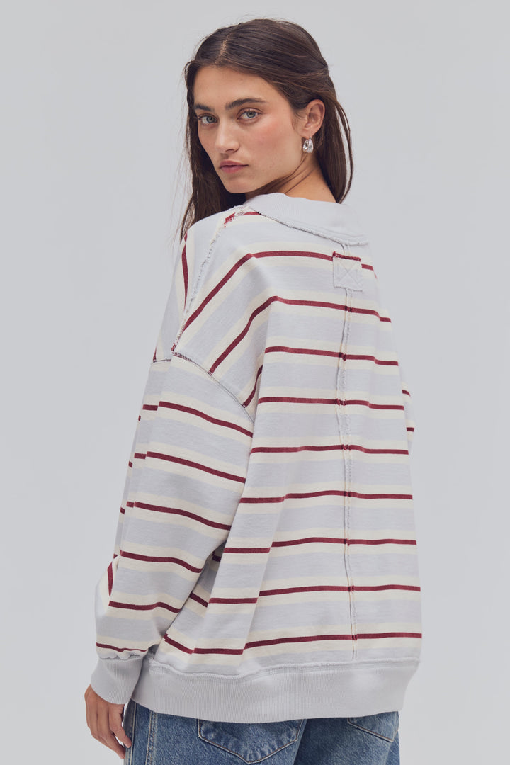 Free People Palm Springs Striped Pullover / Washed Blue Combo