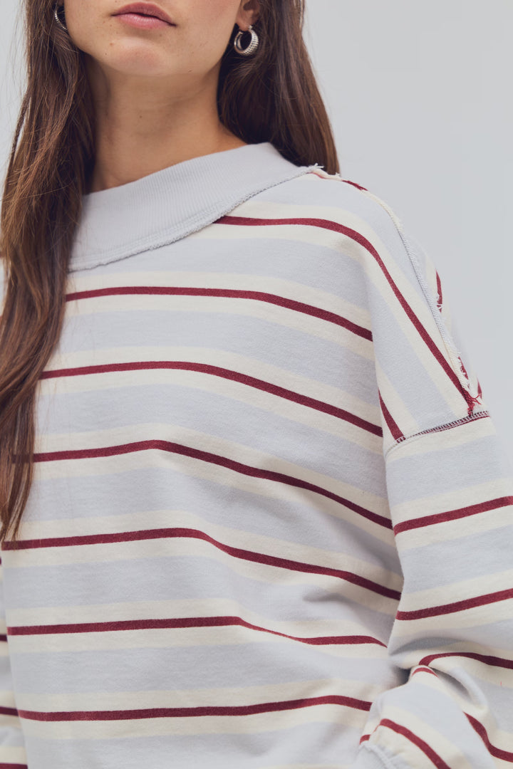 Free People Palm Springs Striped Pullover / Washed Blue Combo