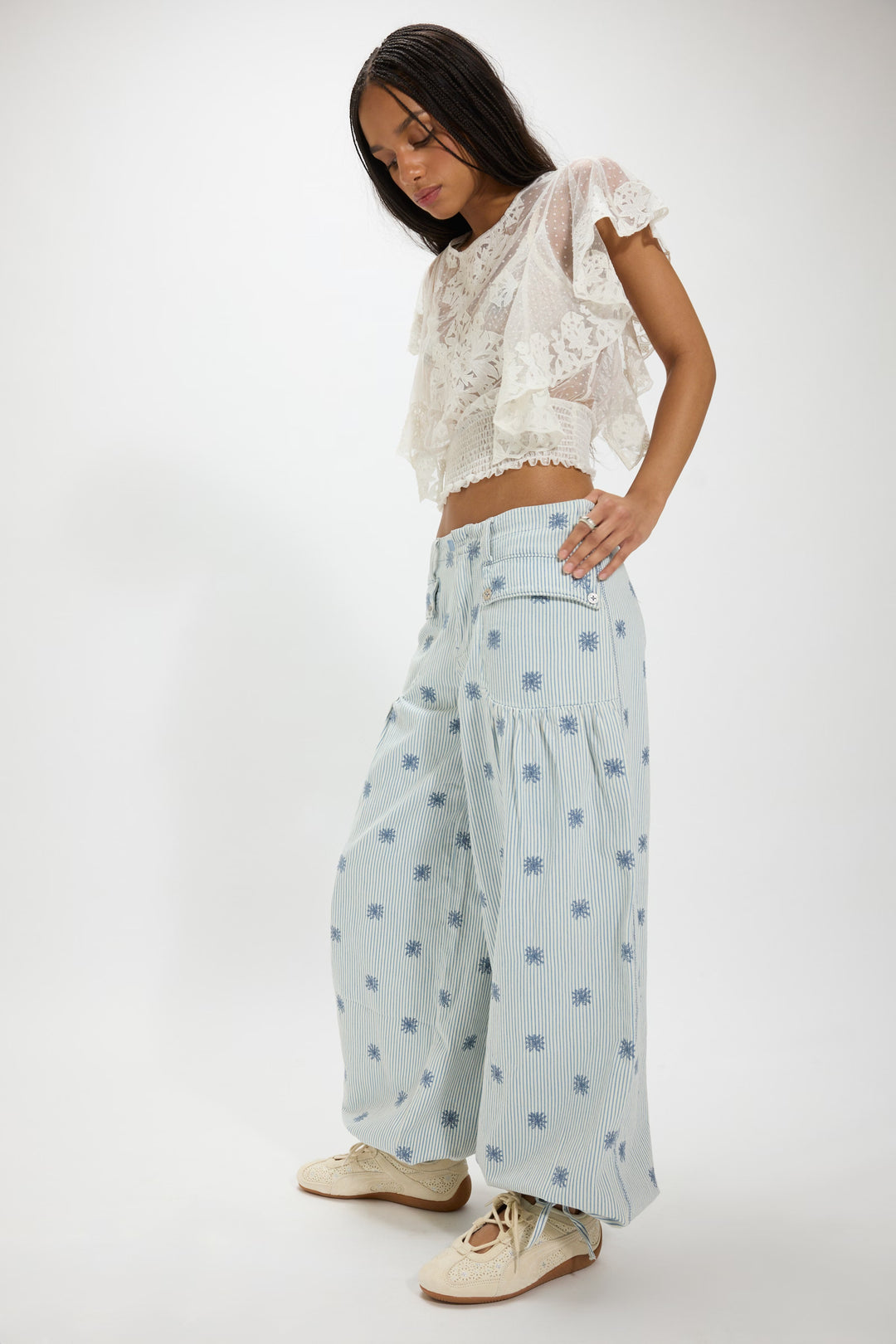 We The Free Lotus Embroidered Railroad Balloon Jeans