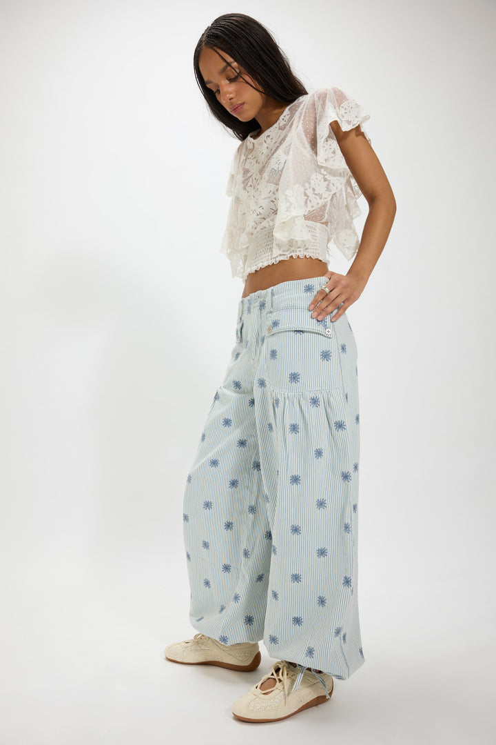 We The Free Lotus Embroidered Railroad Balloon Jeans