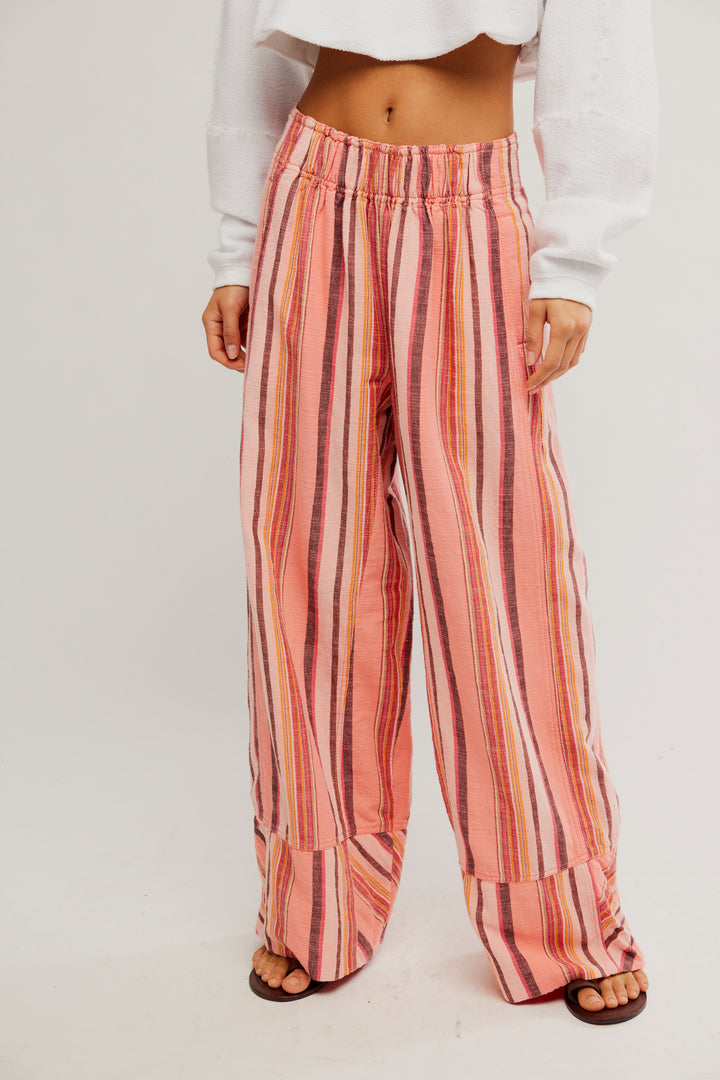 FP Day's End Linen Striped Pull-On Pants / Soft Coral