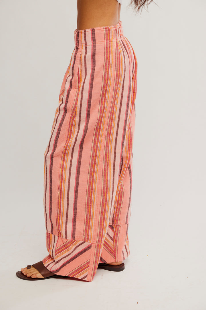 FP Day's End Linen Striped Pull-On Pants / Soft Coral
