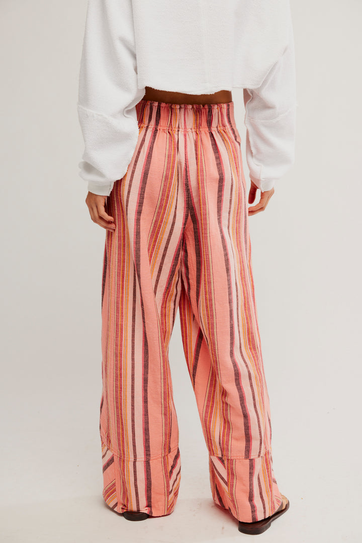 FP Day's End Linen Striped Pull-On Pants / Soft Coral