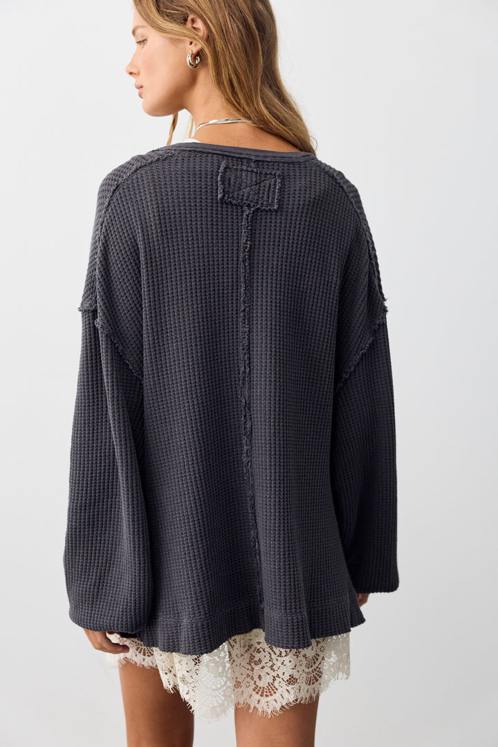 We The Free Montreal Oversized Thermal Henley / Black