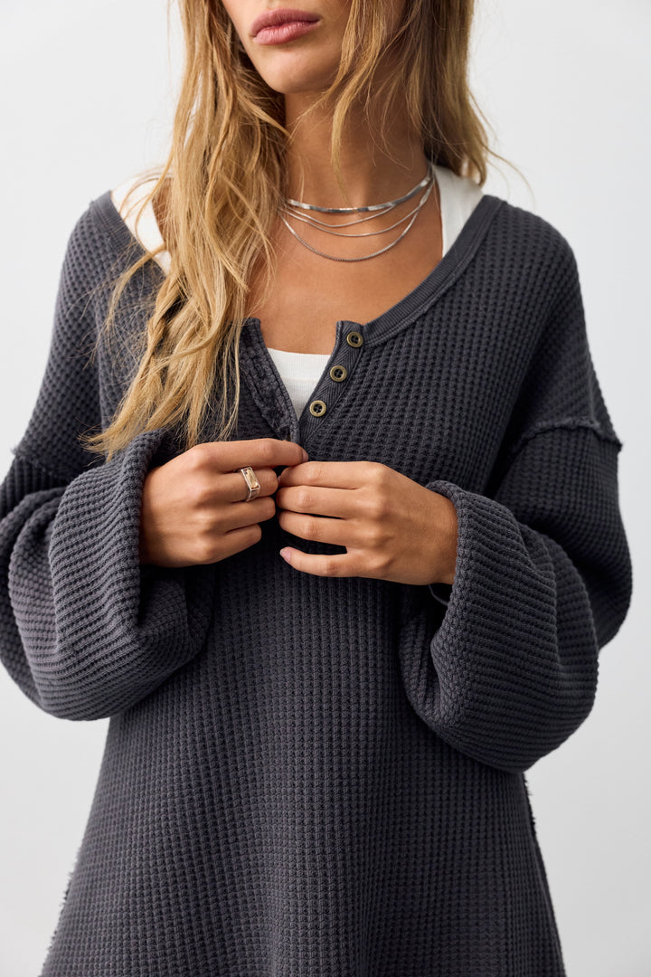 We The Free Montreal Oversized Thermal Henley / Black