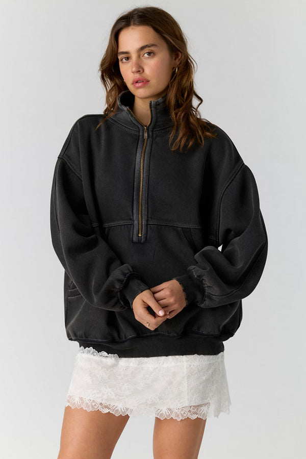 Free People Banks Half-Zip Pullover / Soot Grey