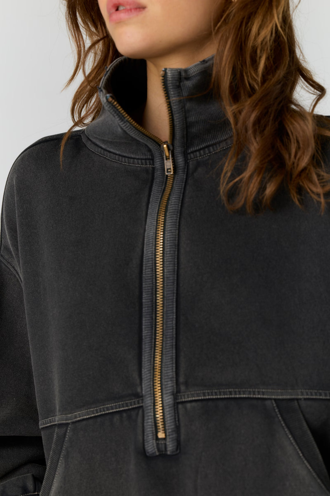 Free People Banks Half-Zip Pullover / Soot Grey