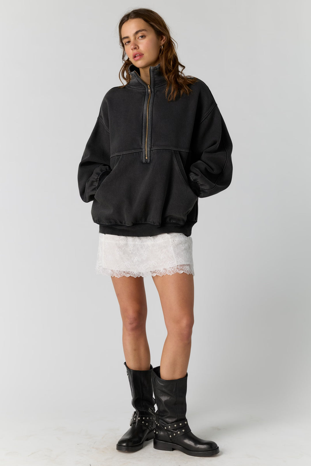 Free People Banks Half-Zip Pullover / Soot Grey