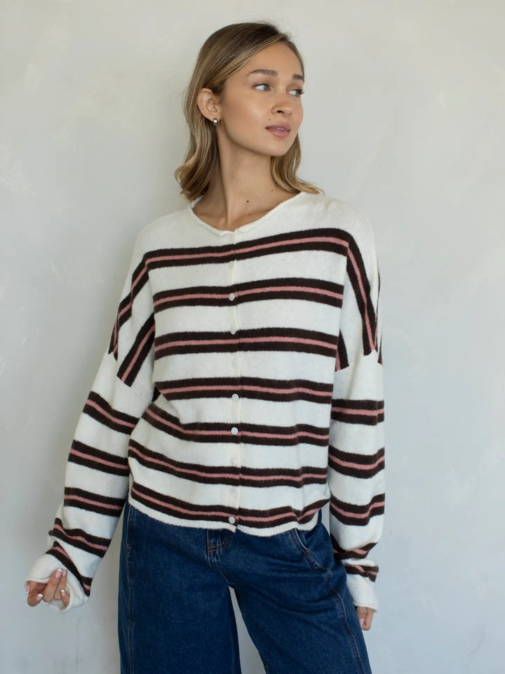 Varsity Piper Cardigan / Ivory