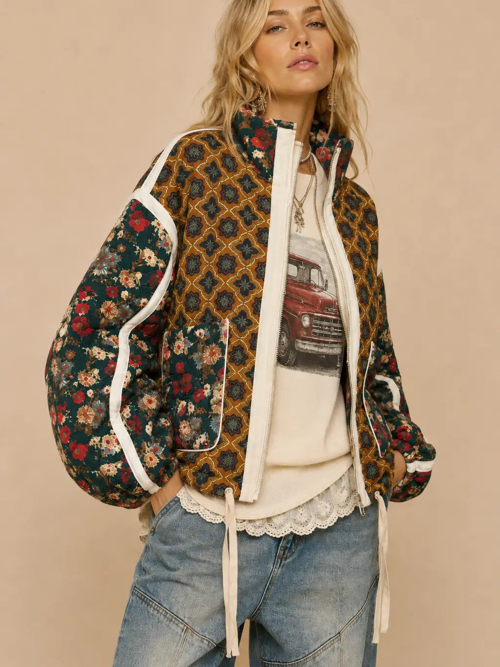 Mae Quilted Jacket / Brown Combo